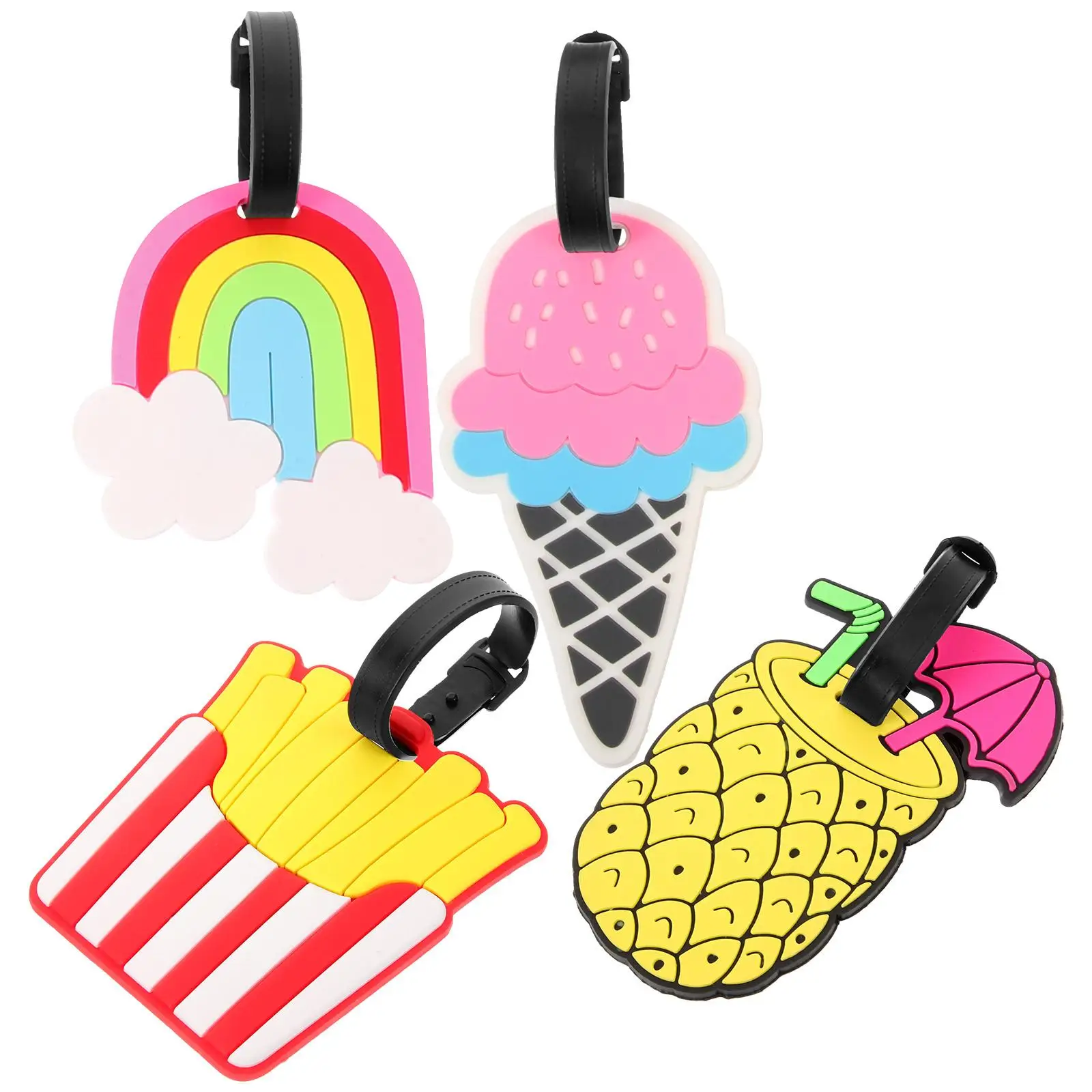 4pcs Luggage Tag Silicone Suitcase Name Tag Creative Ice Cream Design Travel Accessory Durable Practical Portable