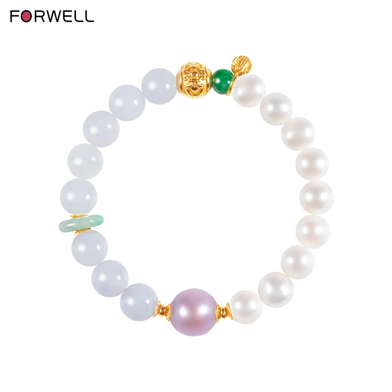 

FORWELL Women's Jade Freshwater Pearl Bracelet Silver Plated 18K Gold round Beads Romantic Party Jewelry Gift Handmade Jewelry