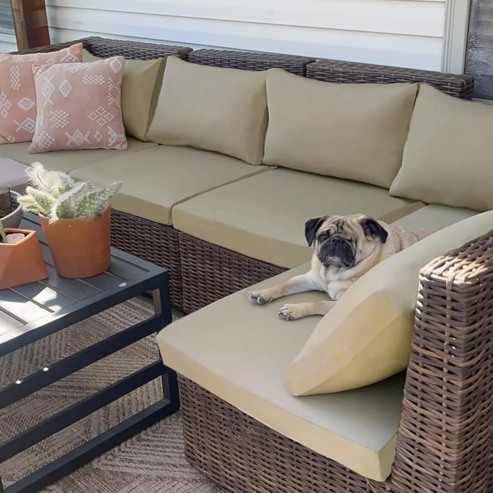 Sqodok Outdoor Kussenhoezen 14 Stuks Patio Kussen Kussenhoezen, Vervanging Waterdicht voor 6-Zits Bank, Tuinmeubilair Cushi