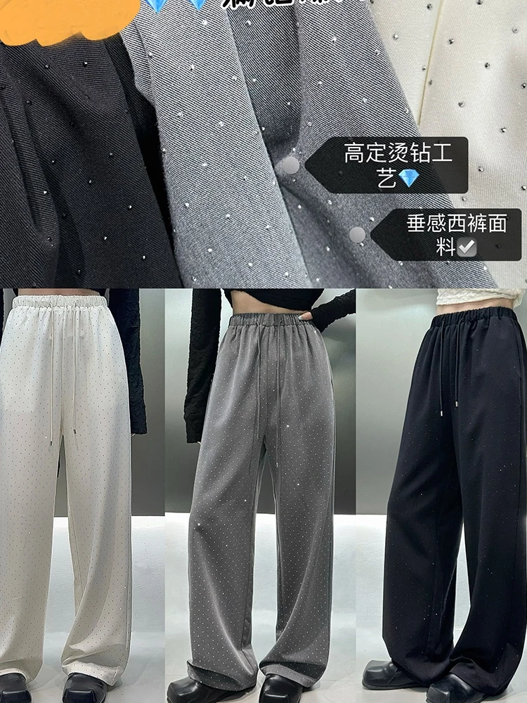 Rhinestone Slimming Casual Wide-Leg Pants for Women Spring and Summer New Loose Drooping Casual Mopping Pants Suit Pants