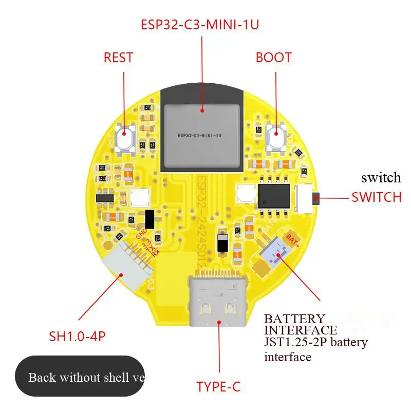 ESP32-C3 Entwicklungsboard mit 1,28-Zoll rundem LCD-Touchscreen-Display, ausgestattet mit WLAN- und Bluetooth-Modulen. – Detail 6