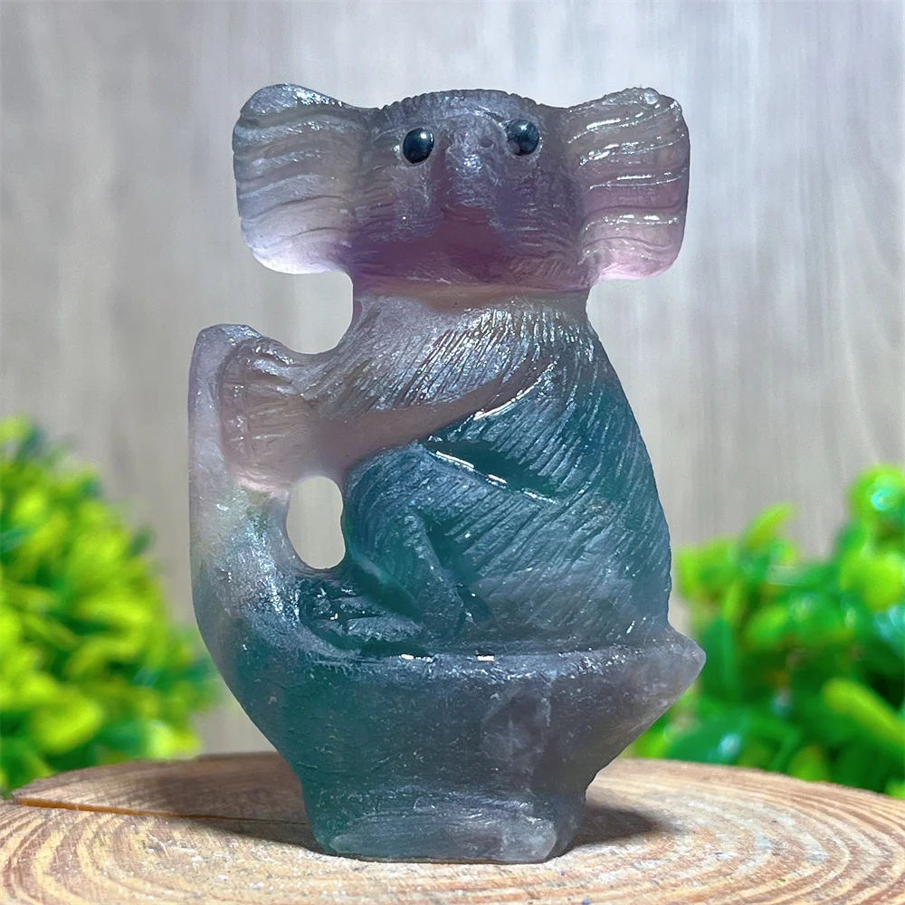 Crystal Natural Fluorite Koala Carving Minerals Energy Stone Quartz Gemstone Geode Healing Reiki Spiritual Home Decoration
