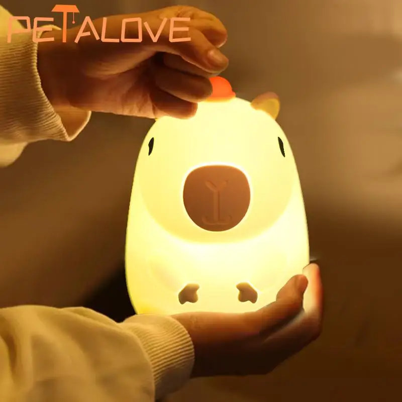 Lampe en silicone capybara pour bébé, veilleuse animale populaire, sommeil nocturne calme, beurre de guérison, décoration chaude et douce, contrôle des robinets