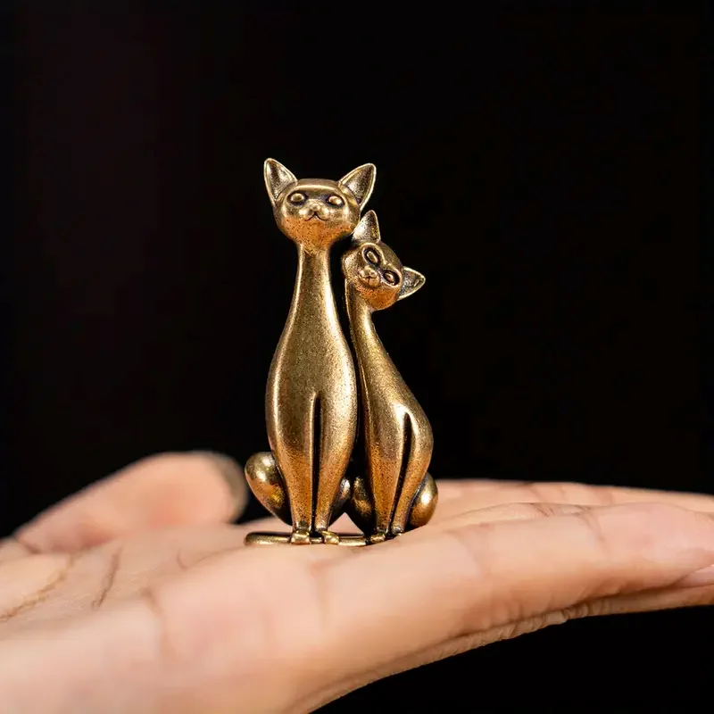 

Brass Creative Cute Couple Kittens Miniature Vintage Couples Kitten Figurine Metal Craftwork Mini Ornament Car Decorative Statue