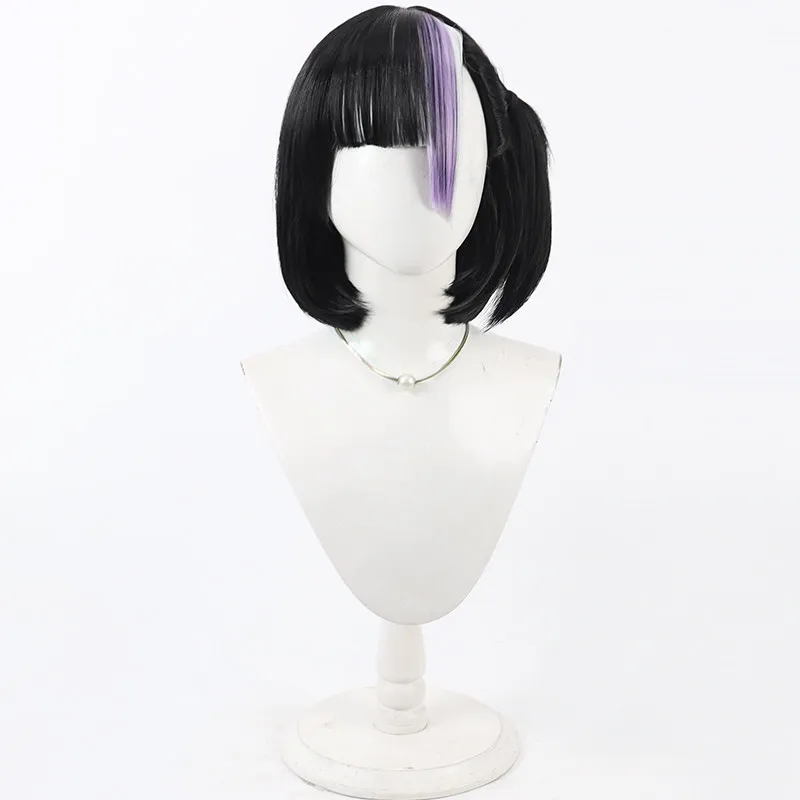 Game nikk Syuen Cosplay Wig Syuen Short Black Cos Hair With Purple Highlights For Comicon Party Adult Women Men