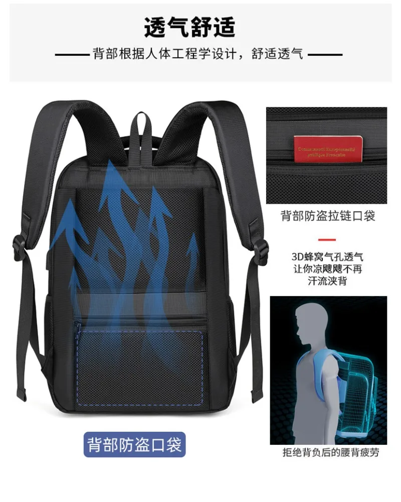 

Black classic business laptop backpack with reflective strip multi zippered compartments water resistant fabric suitable office