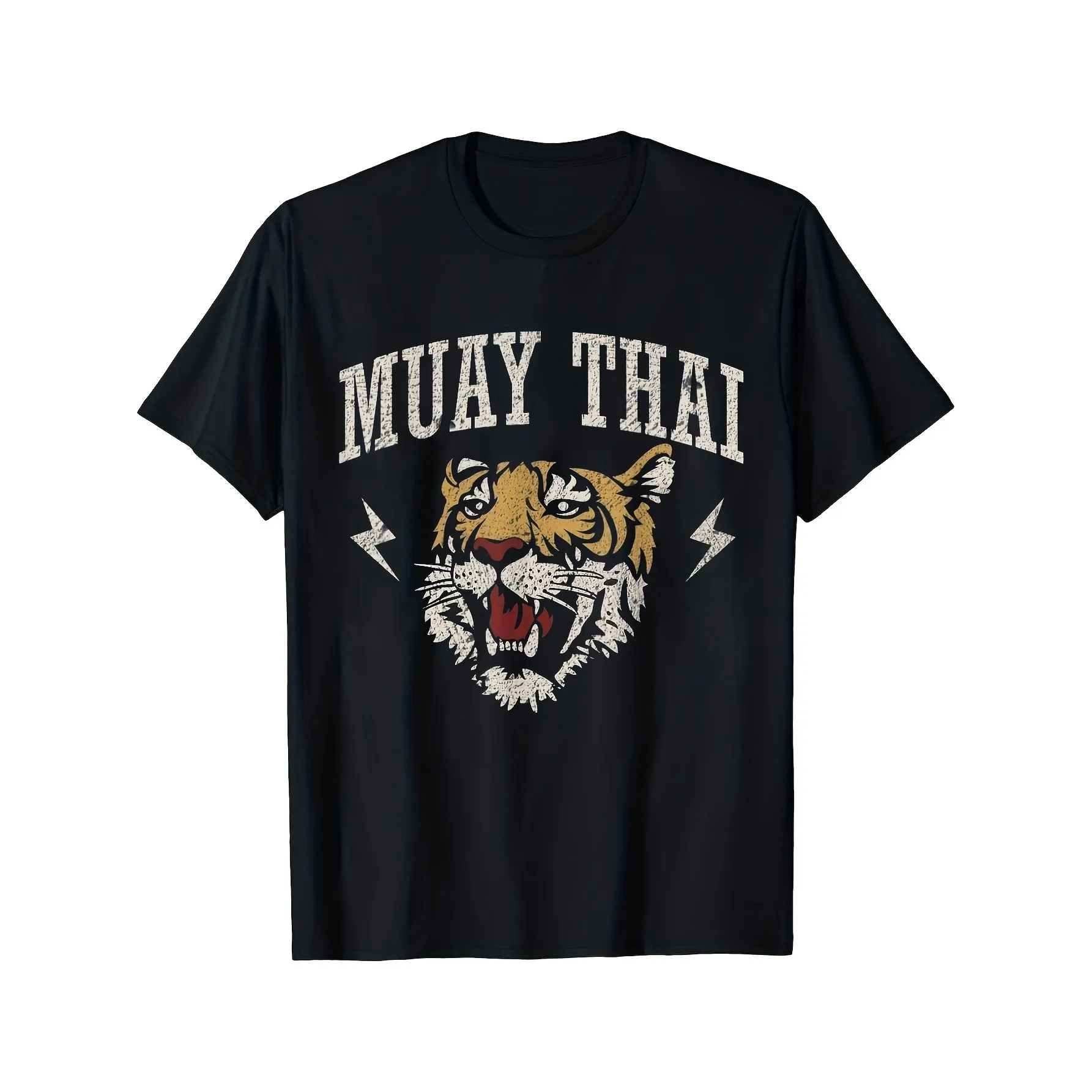 Muay Thai Tiger Graphic Tee for Men, Casual Breathable Cotton T-Shirt