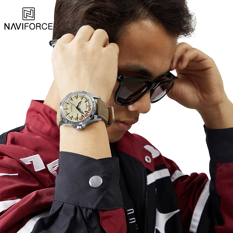 ساعة يد NAVIFORCE للرجال كاجوال رياضية كلاسيكية كوارتز بتقويم للرجال من الجلد مقاومة للماء ساعة رجالية Relogio Masculino