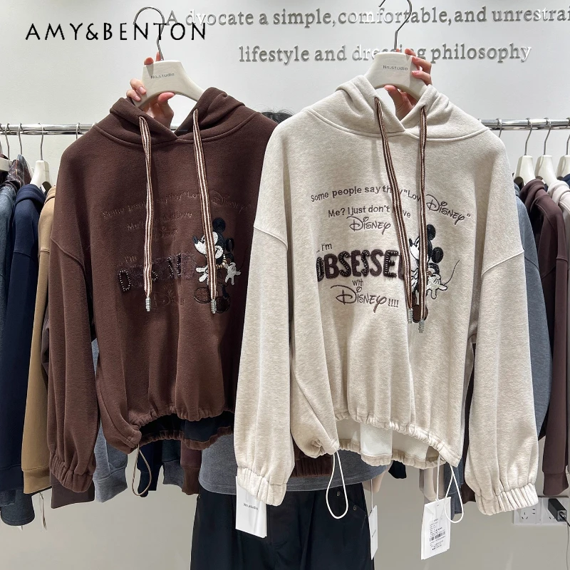 

Winter Fleece-Lined Sweatshirt Coat Ladies 2025 New European Style Cartoon Unique Design Beautiful Age-Reducing Hooded Jacket