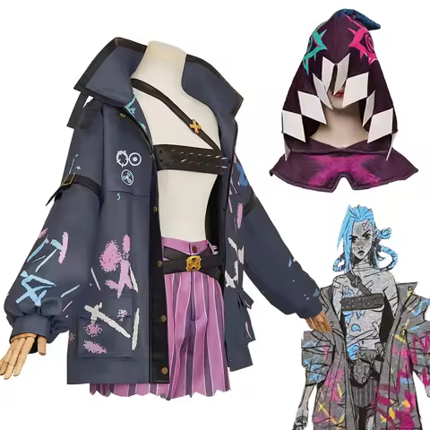 Game LoL Jinx Cosplay Jacket Set Costume Arcane TV 2 Disguise Outfit Hat Wig Coat Shirts Bust Belt Full Set Halloween Women Suit