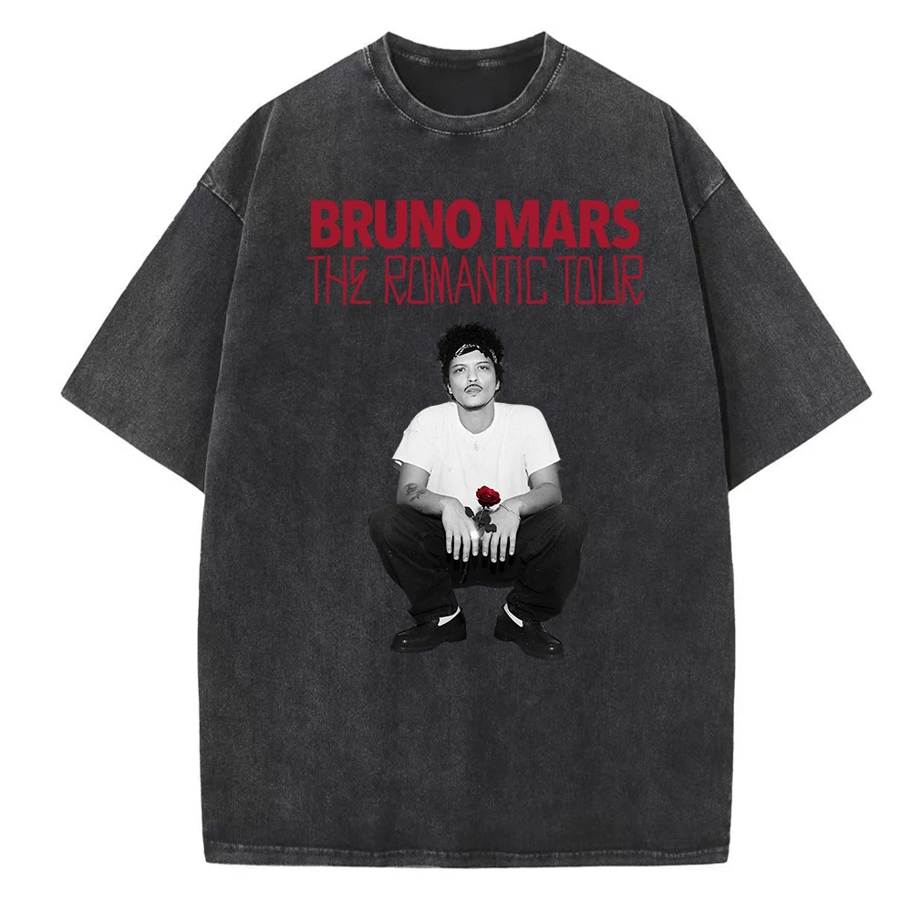 Bruno Mars The Romantic Tour 2026 Washed T-shirt Men Women Hip Hop Short Sleeve Oversized Tee Shirt