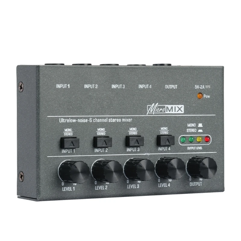 DX400 Ultra Low-Noise 4-Channel Line Mixer Mini Mixer Audio USB Powered Mixer for Electronic Instruments, Mobile Phones