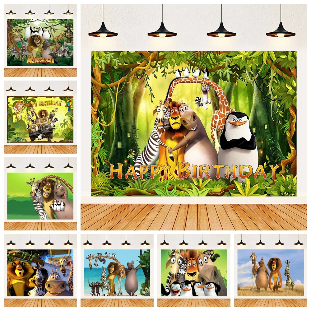 

MADAGASCAR Backdrop Kids Birthday Party Baby Shower Decor Photography Jungle Safari Theme Circle Background Props Supplies