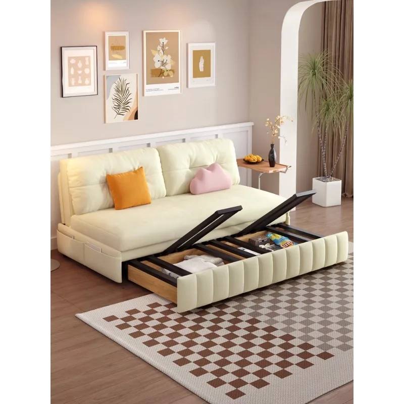 

Cream wind technology flannel multi-functional sofa bed dual-purpose household living room small apartment bedroom balcony study