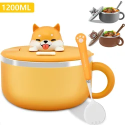 뚜껑이 달린 304 스테인리스 스틸 라멘 그릇, 샐러드 밥 수프 그릇, 스포크 국수 그릇, 밥솥 식기, 주방 액세서리, 1200ml