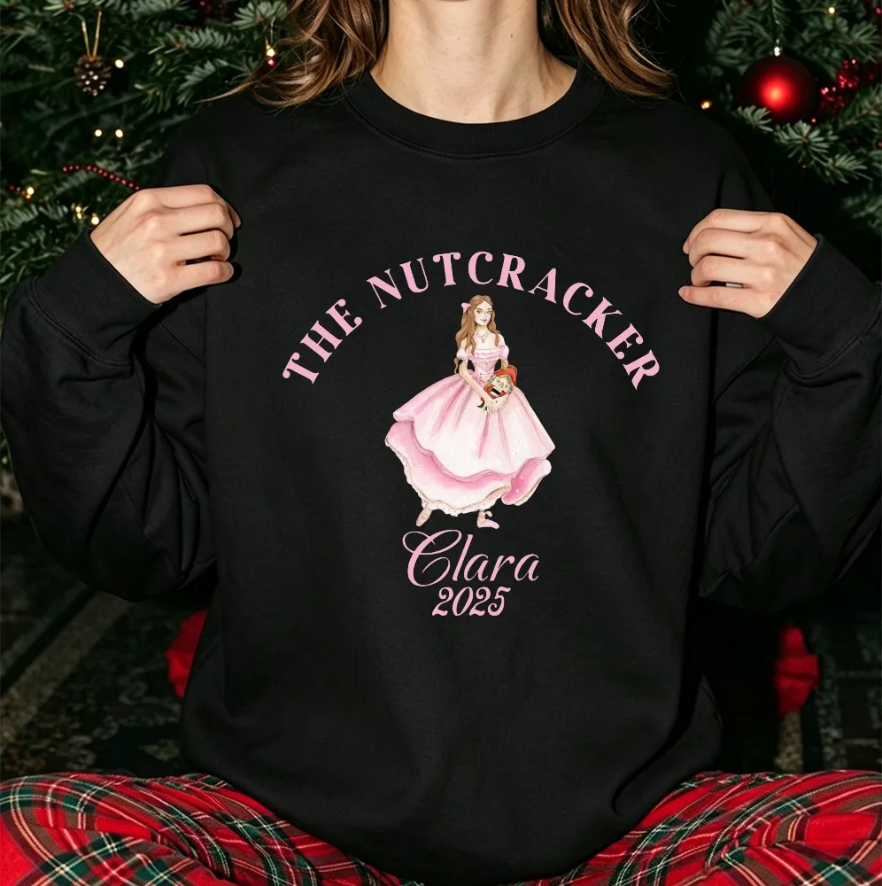 The Nutcracker Clara 2025 Pink Princess Ballerina Print Pullover Christmas Xmas Holiday Ballet Graphic Casual Autumn Winter Tops