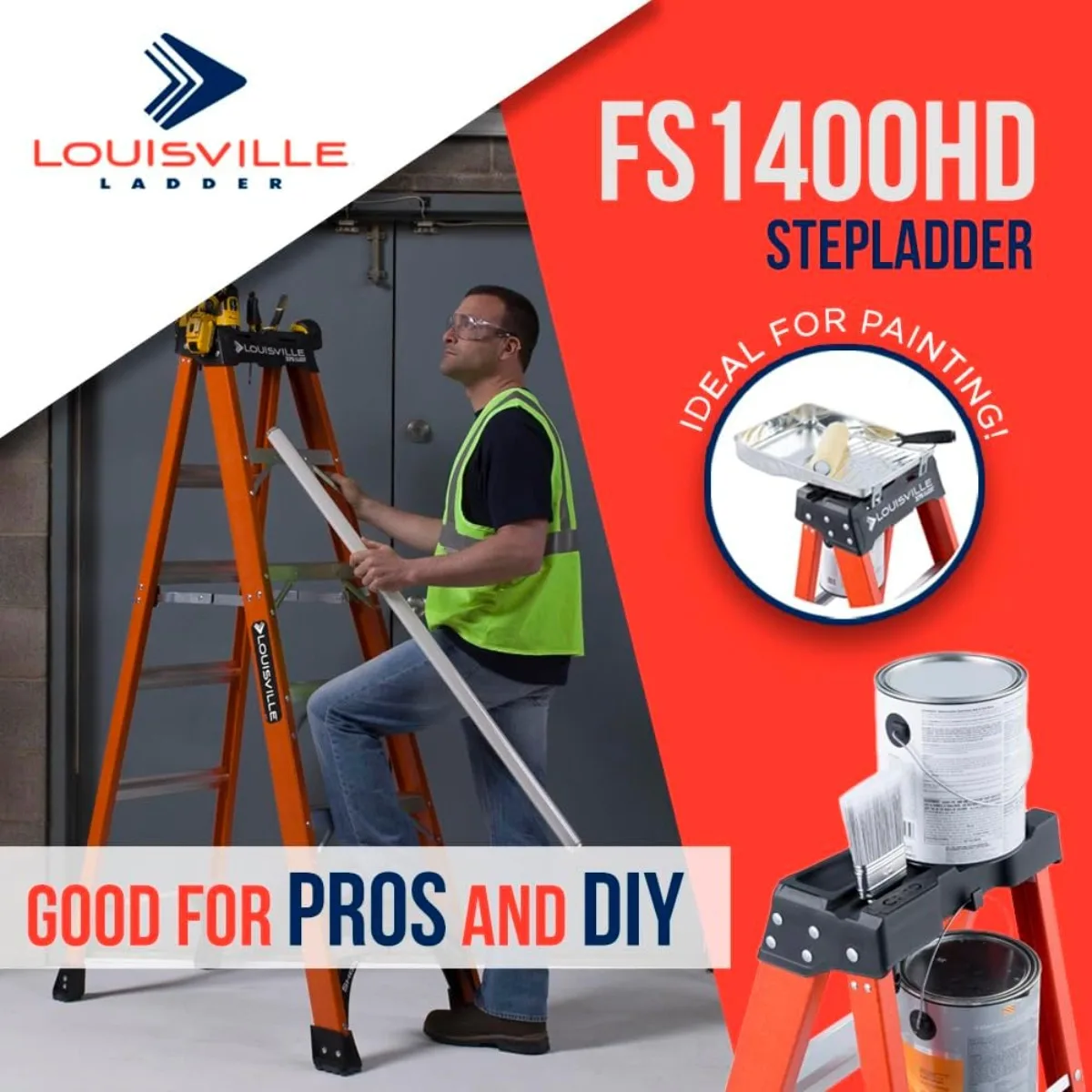 Heavy-Duty 8-Foot Fiberglass Ladder, 375-Lb Capacity, Model IAA, for Professional Electricians and Construction