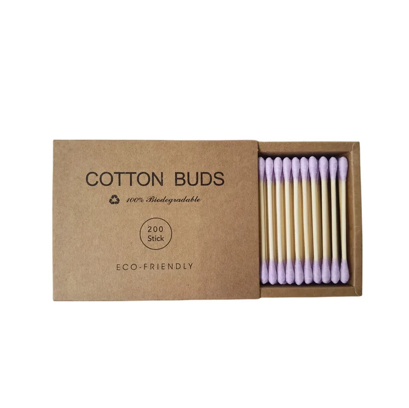 200Pcs Double Head Bamboo Cotton Buds Plastic-Free Adult Makeup Remover Swabs Wood Sticks Nose & Ear Cleaning Health Care Tool