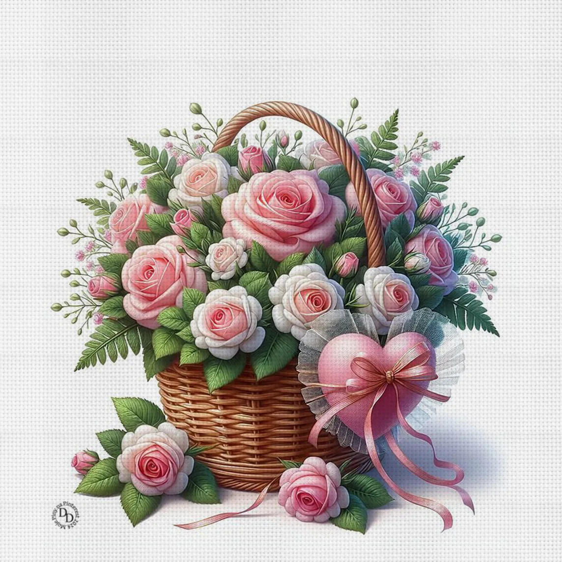 Love in Basket Kreuzstich-Set zum Selbermachen, 11CT-Stickerei, Heimwanddekoration, Geschenk, handgefertigtes Material, rahmenlos, halbfertig, 36 x 36 cm