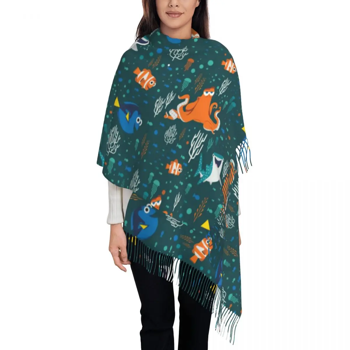 Custom Finding Nemo Tassel Scarf Women Winter Fall Warm Shawl Wrap Ladies Scarves