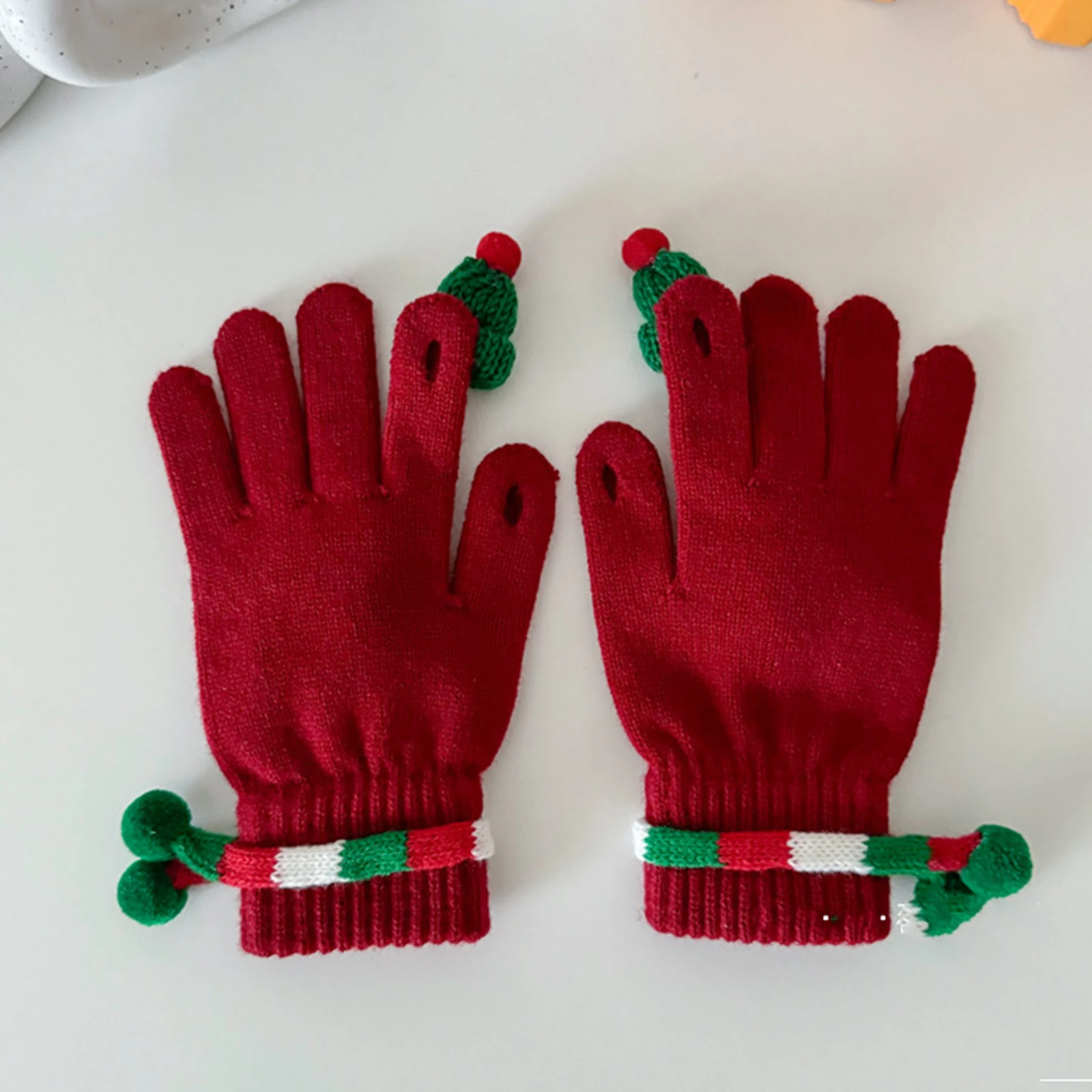 قفازات عيد الميلاد الحمراء الدافئة الصوف تسرب الاصبع قفازات لمس عيد الميلاد قفازات الزخرفية قفازات عيد الميلاد الدافئة