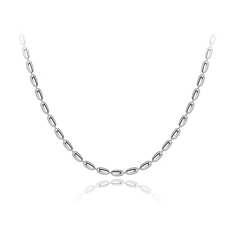 925 Sterling Silver Necklace With Simple Geometric Beads Choker Shiny And Delicate Collarbone Chain For Women's Fashion Jeweller