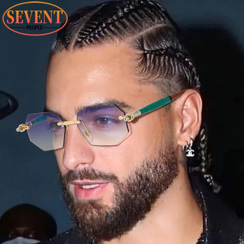 

Vintage Small Rectangle Rimless Sunglasses Men 2026 Luxury Brand Fashion Metal Octagon Sun Glasses Retro Polygon Outdoor Shades