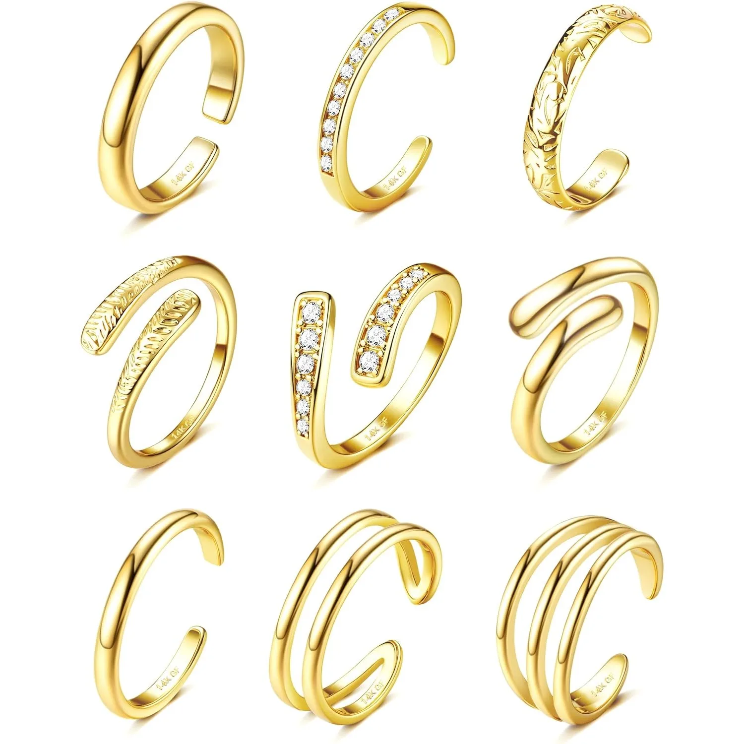 

Bobisty Toe Rings Set for Women 14K Gold Plated Simple Hug CZ Triple Band Rings Adjustable Toe Rings Summer Beach Foot Jewelry