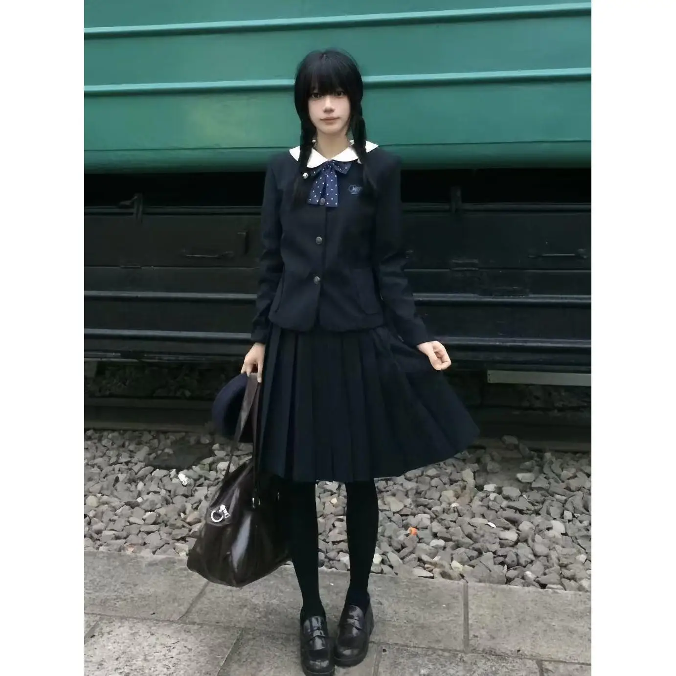 

plus Size Student Uniform round Neck Blue Jacket Suit JK School Uniform Sweet Korean Style Blue Skirt Set