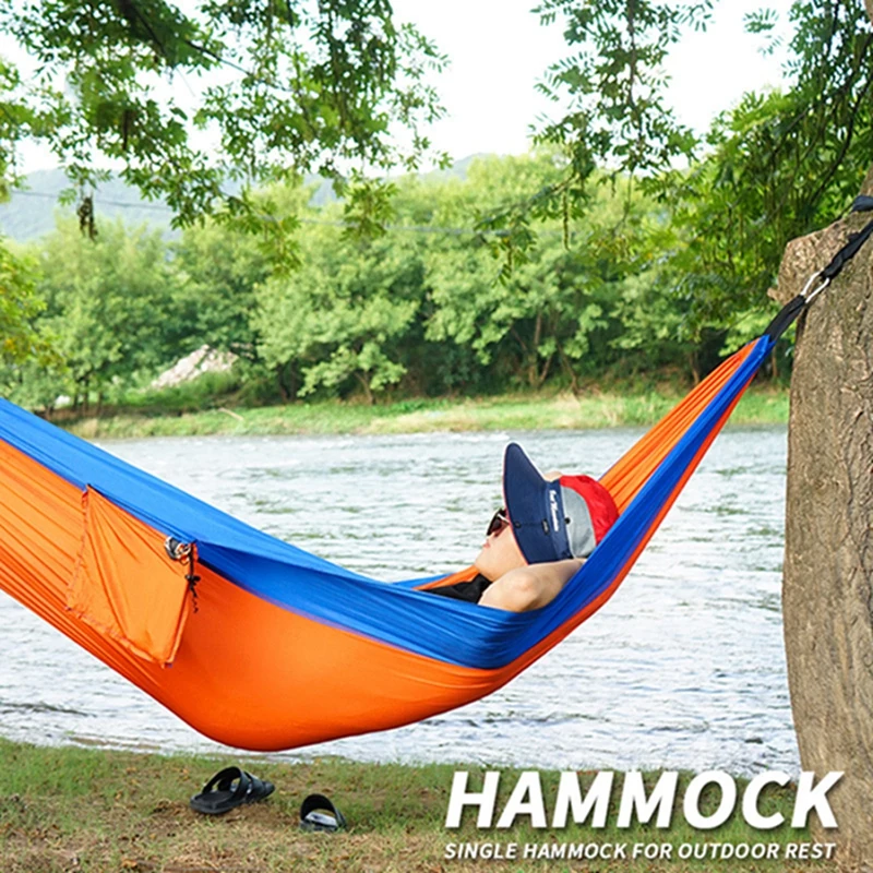 HooRu Ultralight Camping Single Hammock Portable Folding Picnic Double Swing Bed with Pocket Lightweight Sleeping Hanging Bed