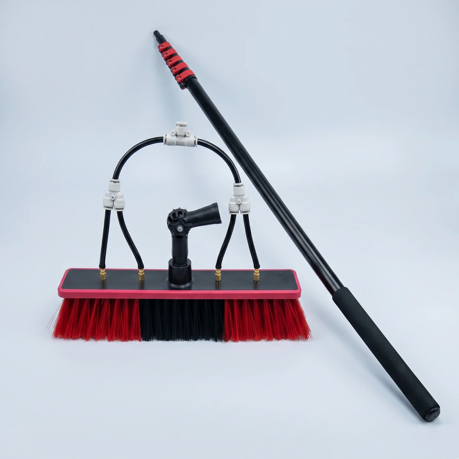 Solar Panel Cleaning Brush Adjustable Water Fed Pole Brush Window Cleaning Pole with Squeegee Non-Slip Cleaner Soft-Bristle