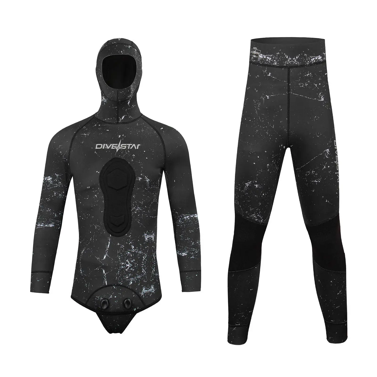 1.5MM Black Camo Spearfishing Wetsuits Men Neoprene 2-Pieces Set Hooded Super Stretch Scuba Diving Suit Thermal Swimsuit