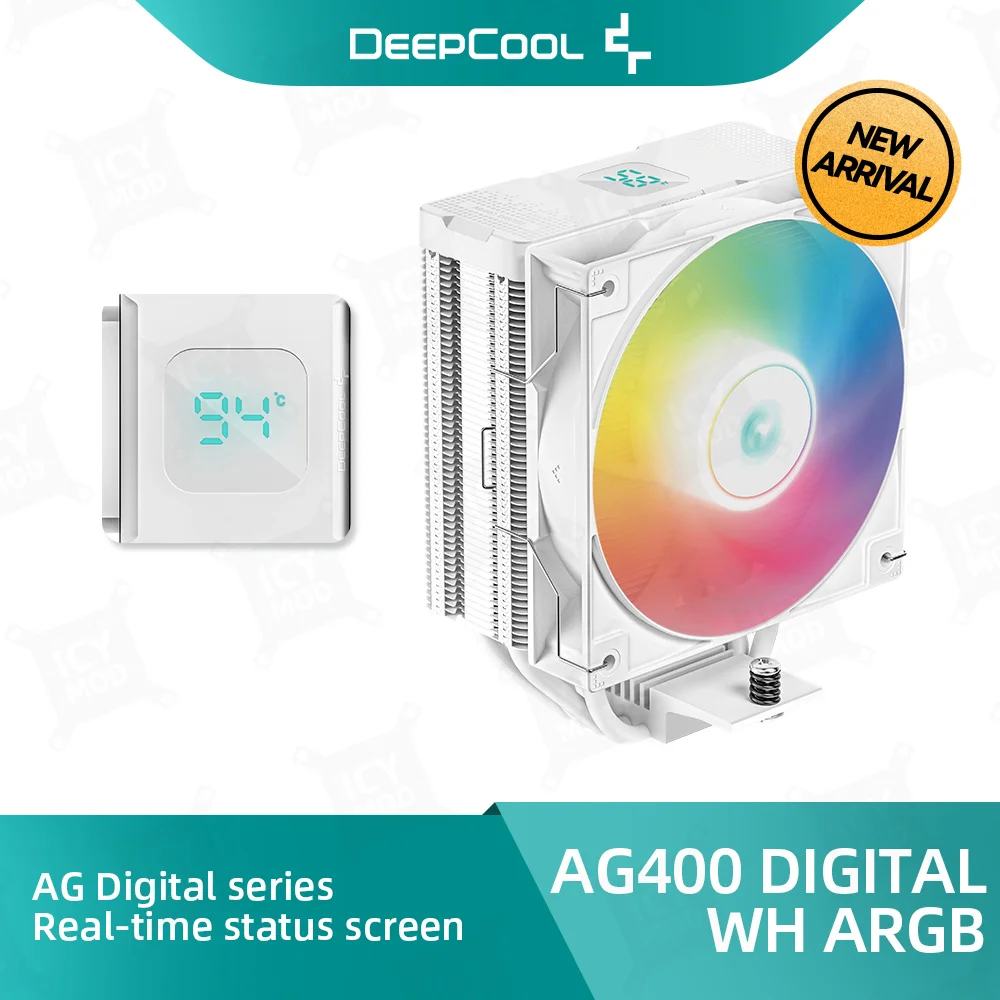 

Кулер для процессора DeepCool AG400, цифровой, белый, для AM5, 2100 об./мин.