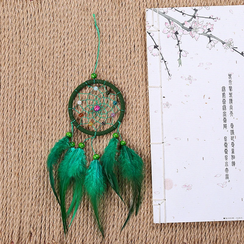 Fashion Creative Dream Catcher With Green White Red Coffee Feathers Home Wedding Office Decorations Craft Birthday Festival Gift