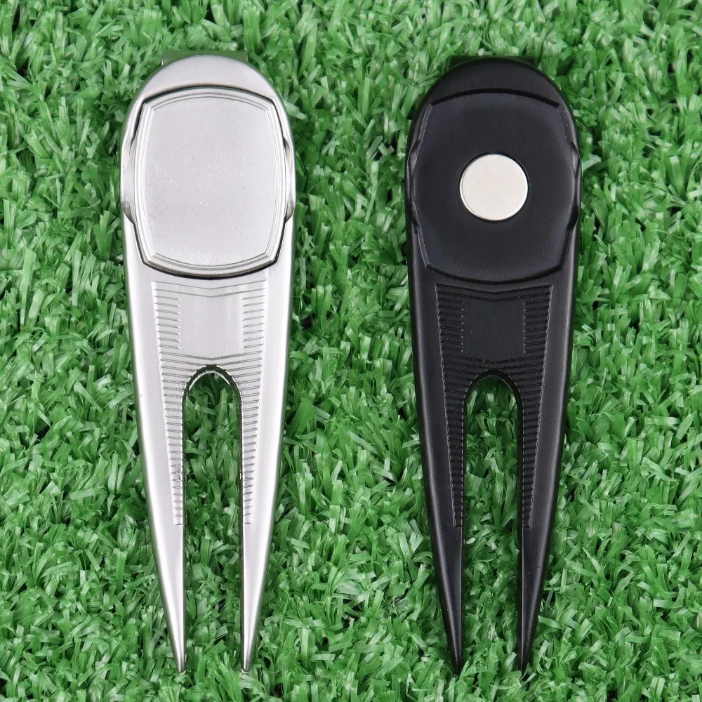 New Back with Clip Portable Ball Fork Magnetic Metal Blank Ball Mark Printing Logo Golf Accessories Golf Training Aids