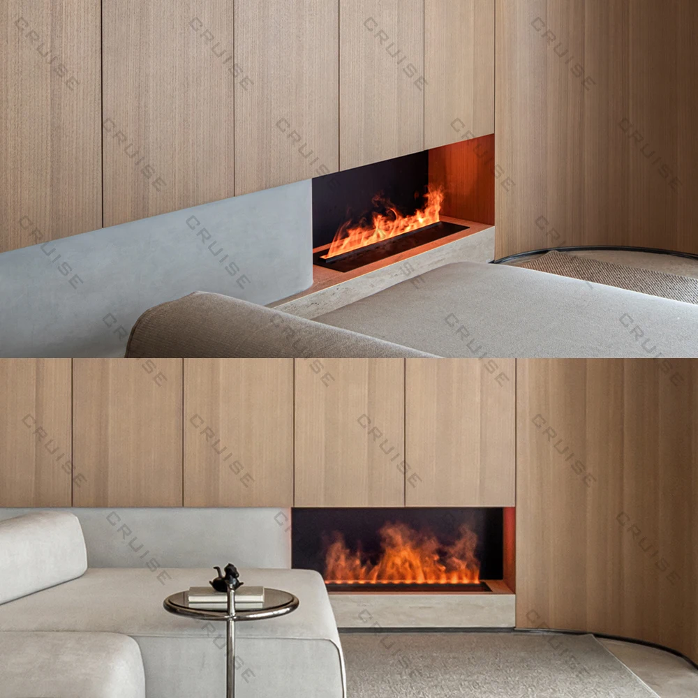 WIFI APP Control Supersonic Atomization Polychromatic Flame 1500mm Embedded 3d Atomizing Steam Water Electric Fireplace