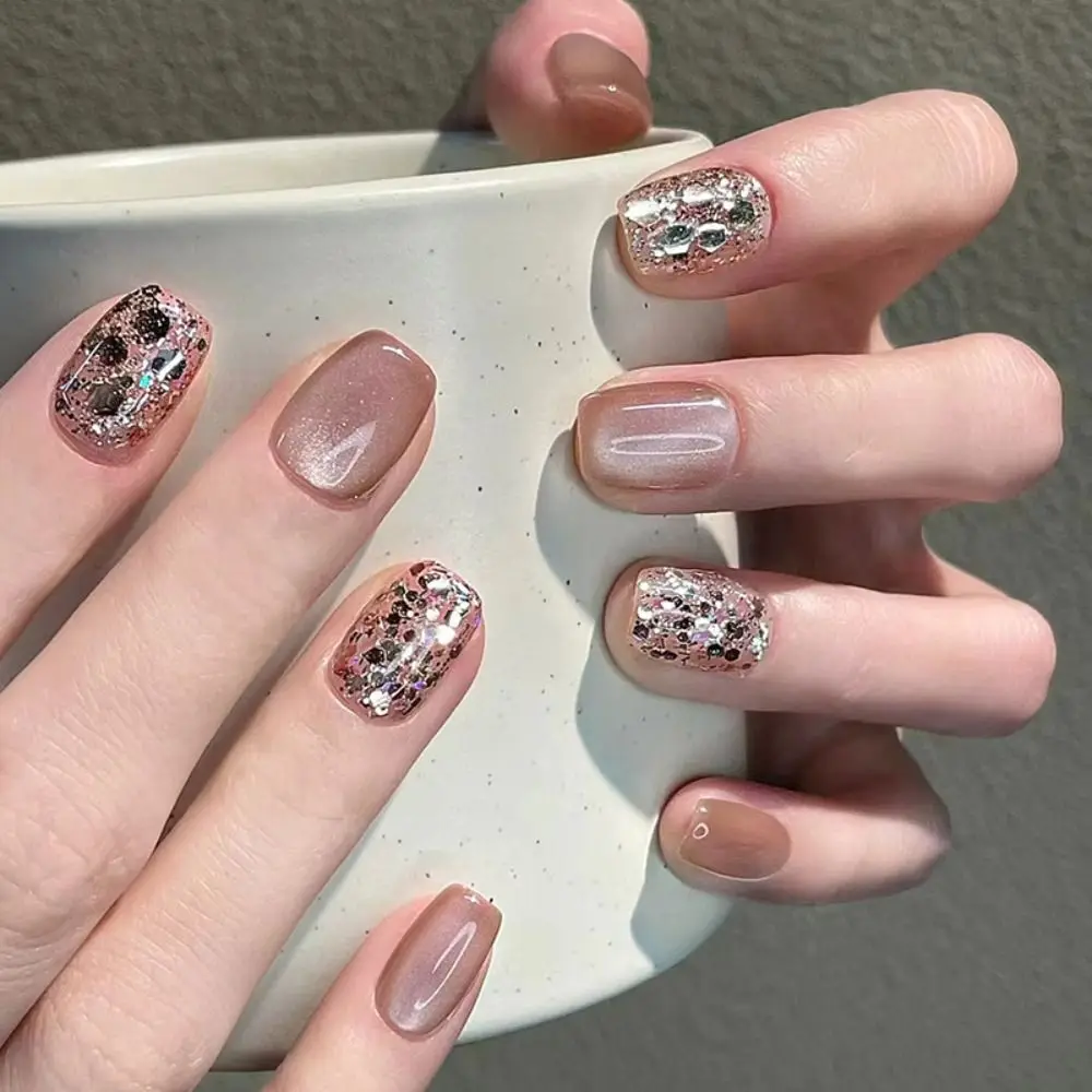 Franse Valse Nagels Nieuwe Paarse Glazuur Lange Ballerina Nep Nagels Cat 'S Eye Paars Glitter Pers Op Nagels Vrouwen Meisjes