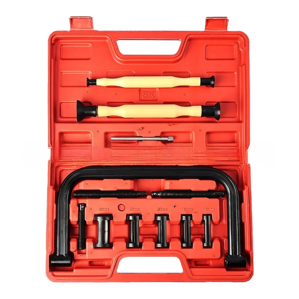 Valve Spring Compressor Tool Kit Featuring Smooth Threaded Shaft and Bow-Shaped Frame for Controlled Compression Tasks