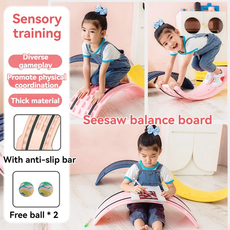 Customized high quality indoor kids plastic yoga balance curved children seesaw plate wobble balance board for sale