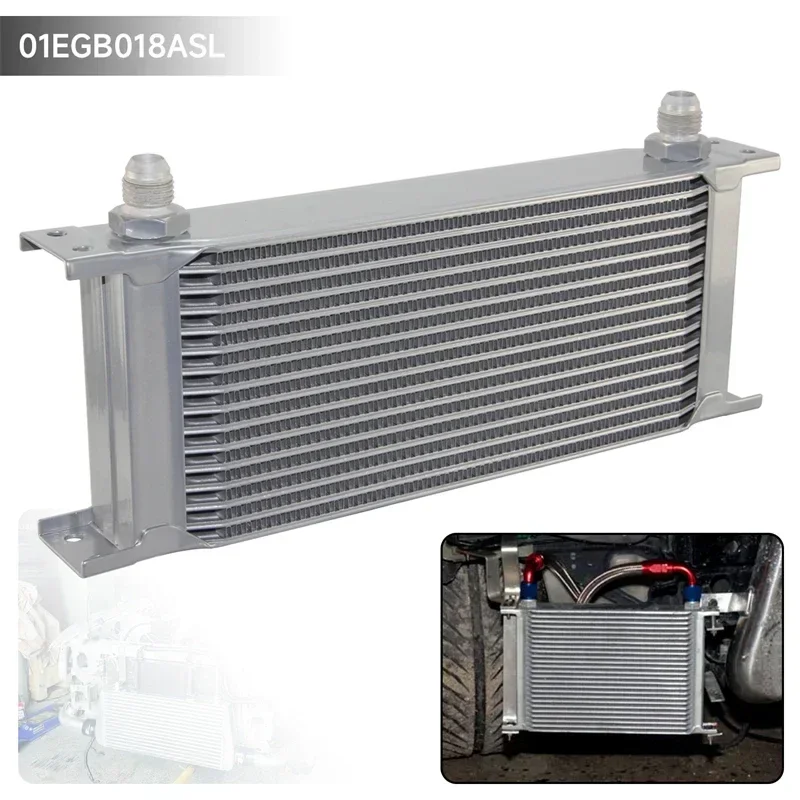 

Oil Cooler 16 Row Universal 248MM 8AN 3/4"-16 UNF Engine Transmission MOCAL Style AN-8 Racing Aluminum Black/Silver