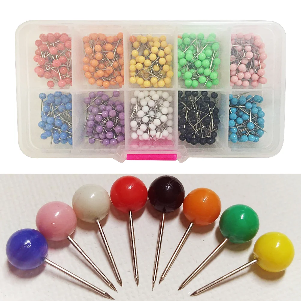 600pcs Multi-color Push Round Head Map Tacks for Maps Calendar Whiteboard Fabric Making (Ten Color) round push pin