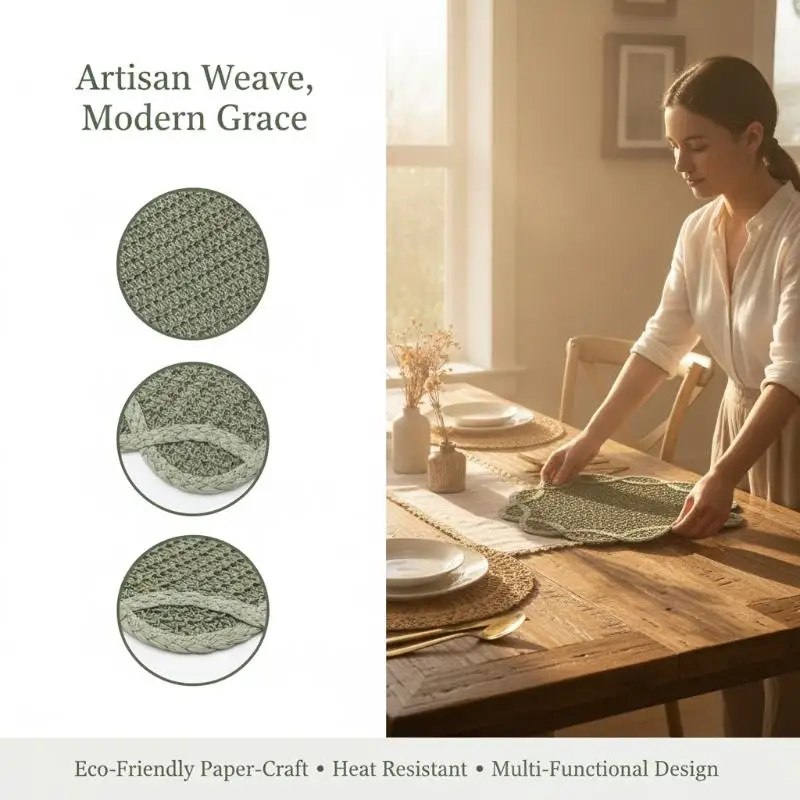 Fashionable Flower Paper Woven Placemat Heat Resistant Scratch Proof Mat for Dining Table Home Decoration Photo Shooting Prop