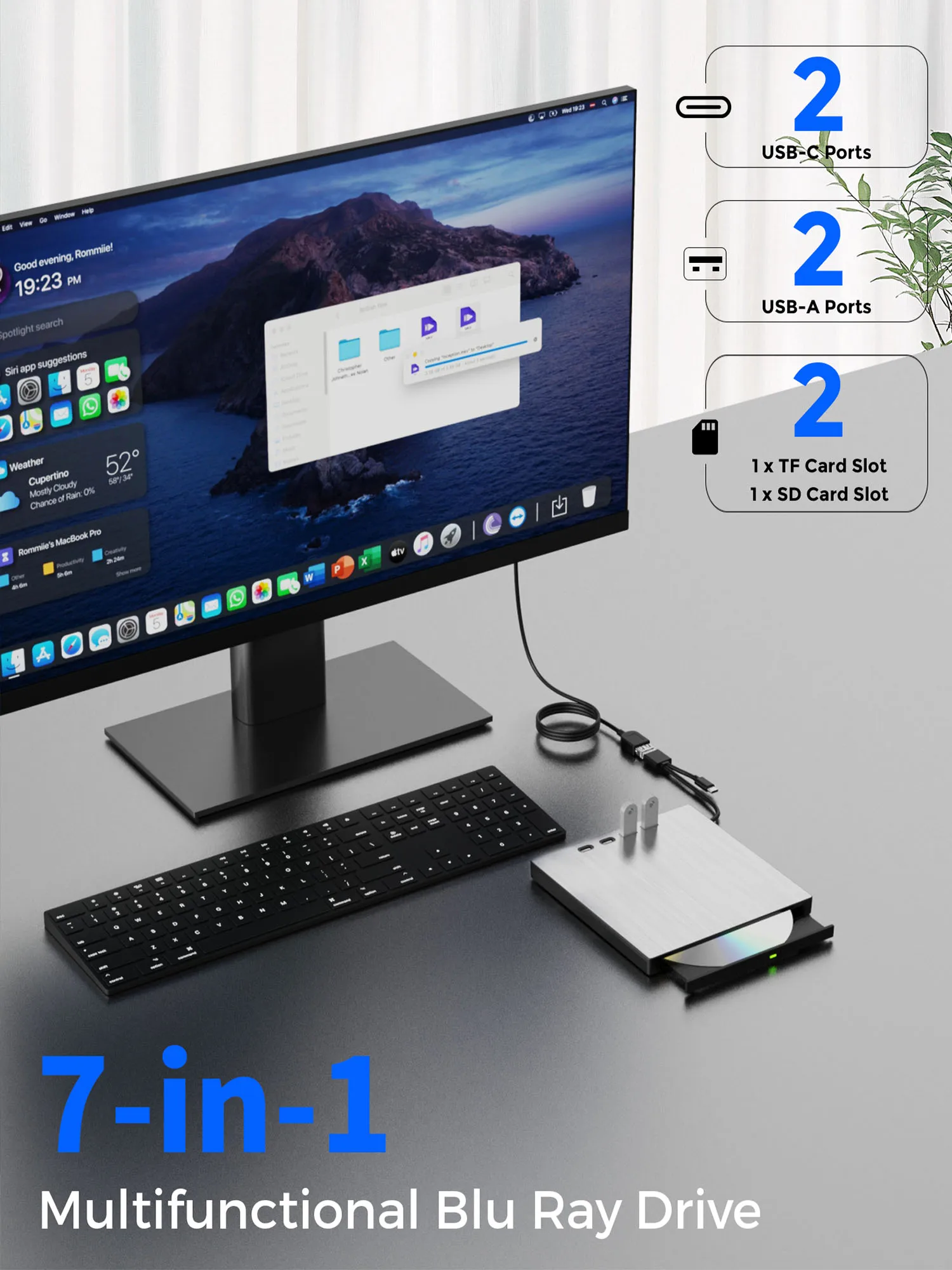 External Blu-Ray Drive Portable 3D Bluray Burner USB3.0 Support M-DISC 100G Disc Read/Write Drives Reader For Windows Mac OS