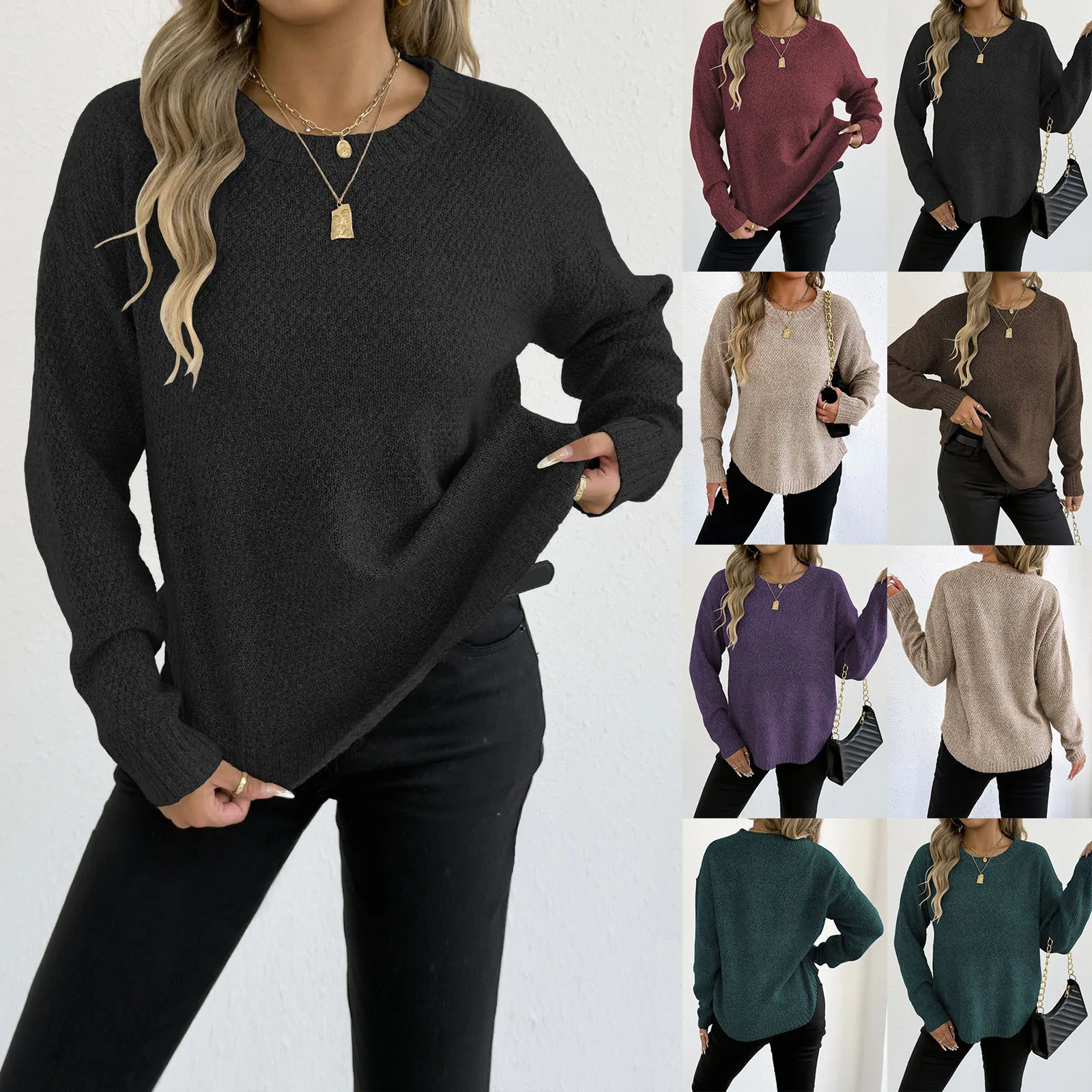 Women's Winter Sweater Warm Pullovers O Neck Knitwear Loose Knit Jumpers Basic Brown Sweaters For Women Winter Pink