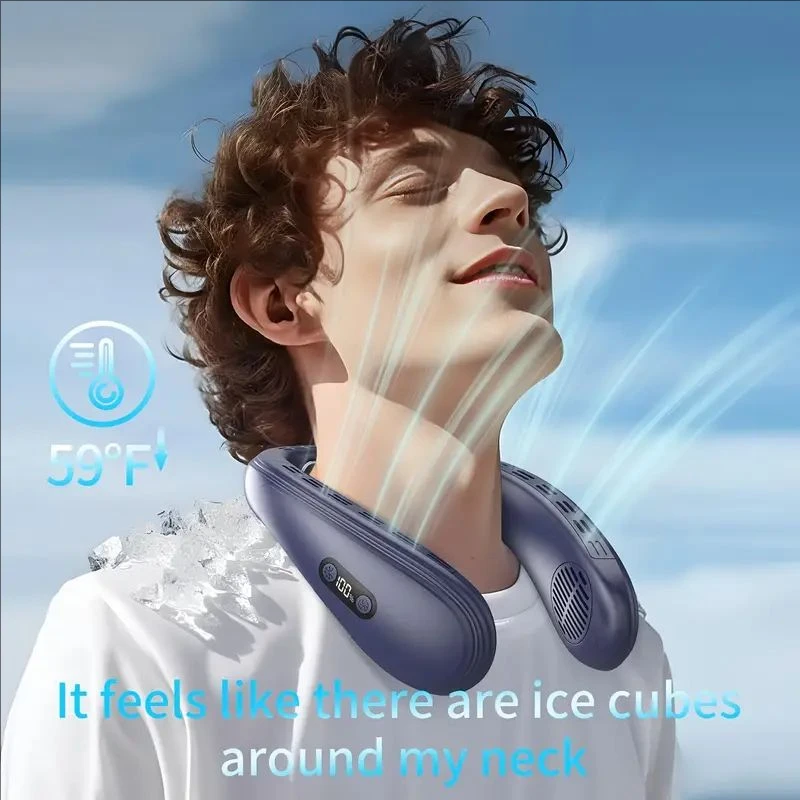 مروحة رقبة محمولة قابلة لإعادة الشحن عبر USB مع 360 درجة °   تبريد كامل الجسم، بطارية 5200 مللي أمبير في الساعة، تدفق هواء قابل للتعديل، تصميم مدمج - مثالي لـ