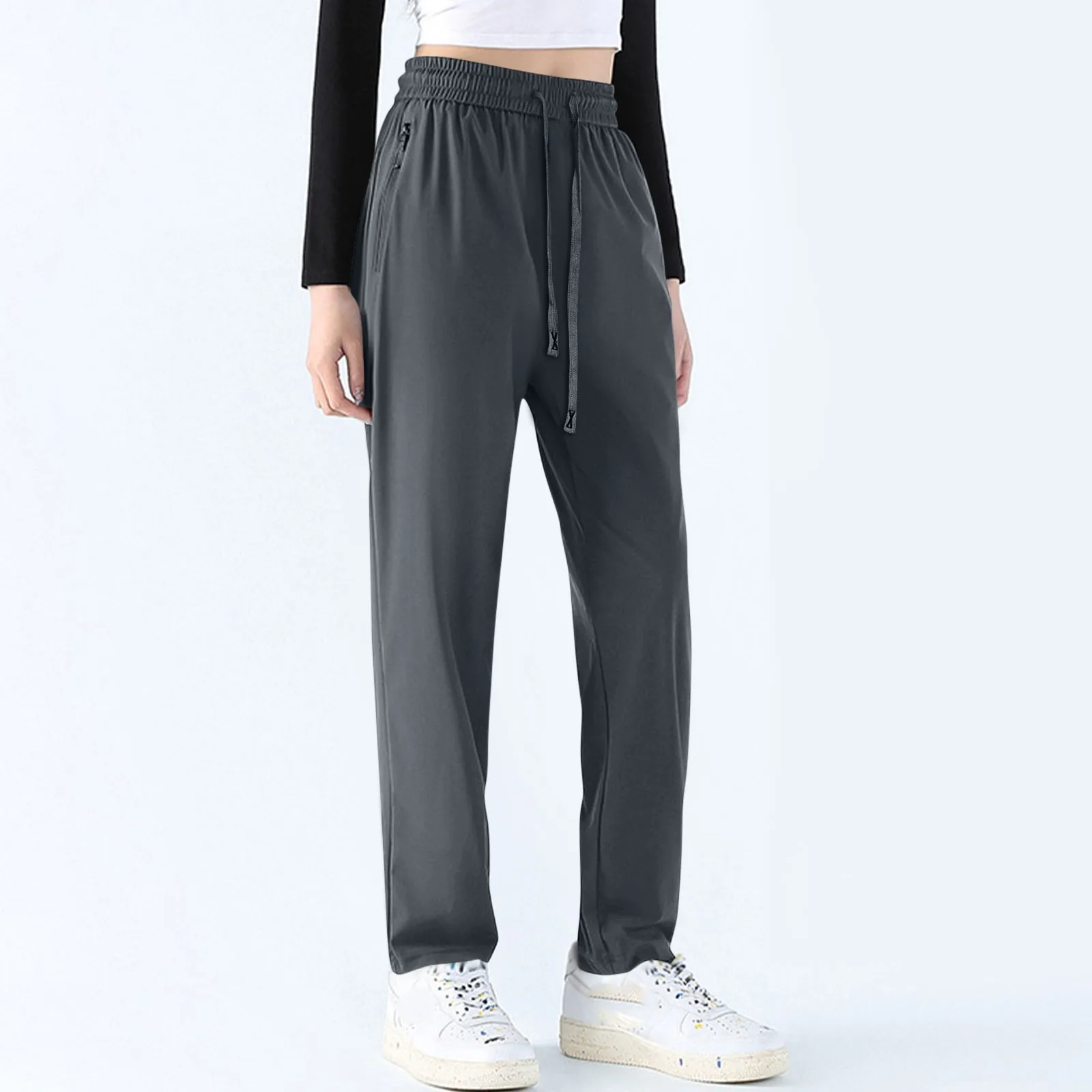 

Summer Women's Pants New Fashion Thin Straight High-waisted Straight Trousers With Pockets Women Casual Pants