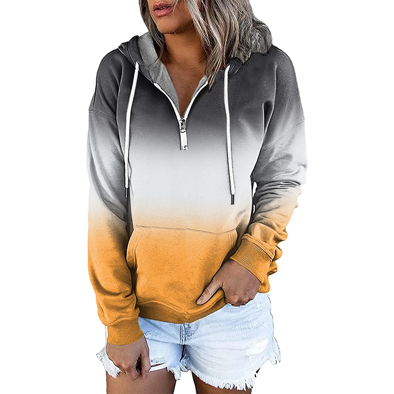 

Women's Gradient Half Zip Hoodie Drawstring Loose Long Sleeve Casual Daily Fashion Sweatshirt