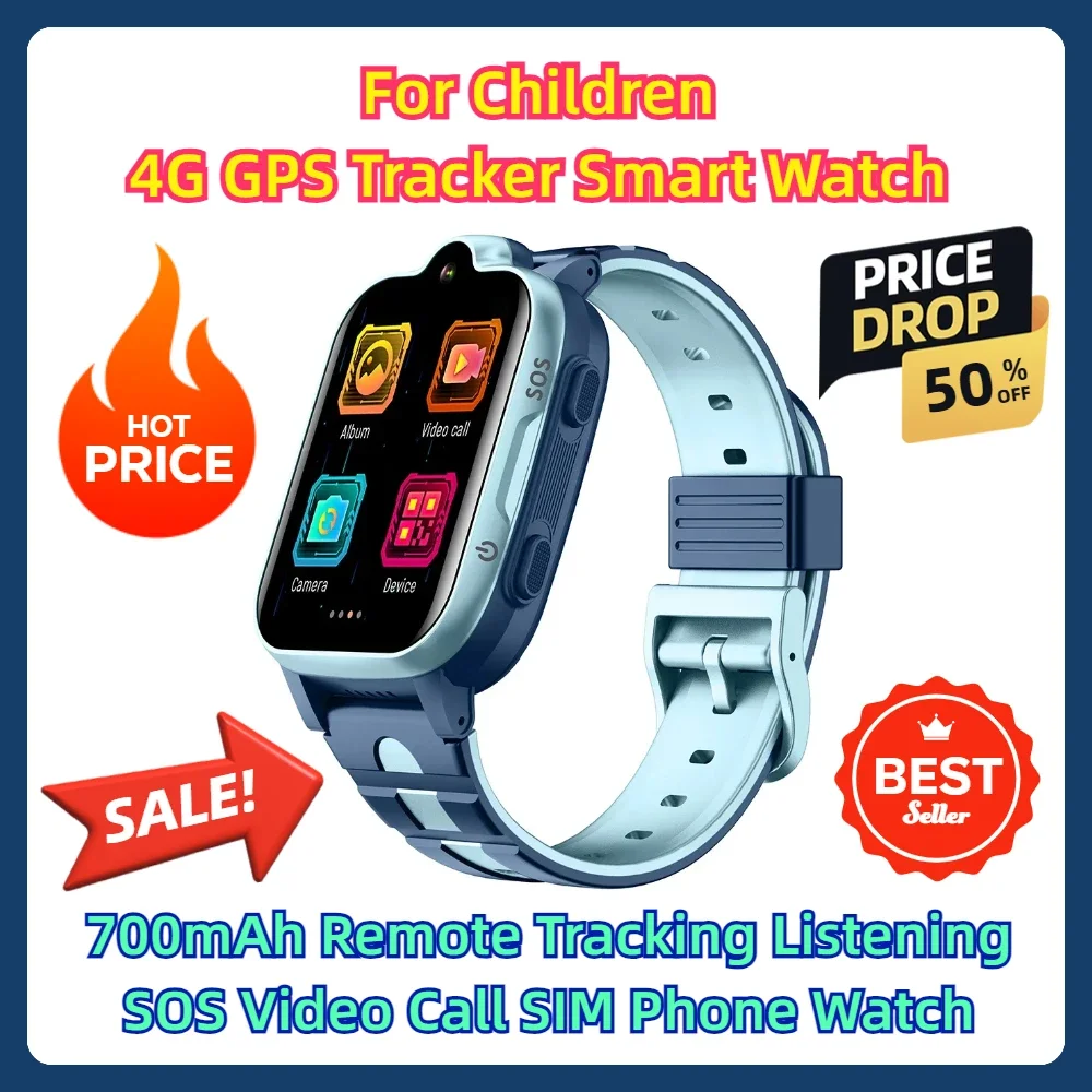 

For Children 4G GPS Tracker Smart Watch 700mAh Remote Tracking Listening SOS Video Call SIM Phone Watch