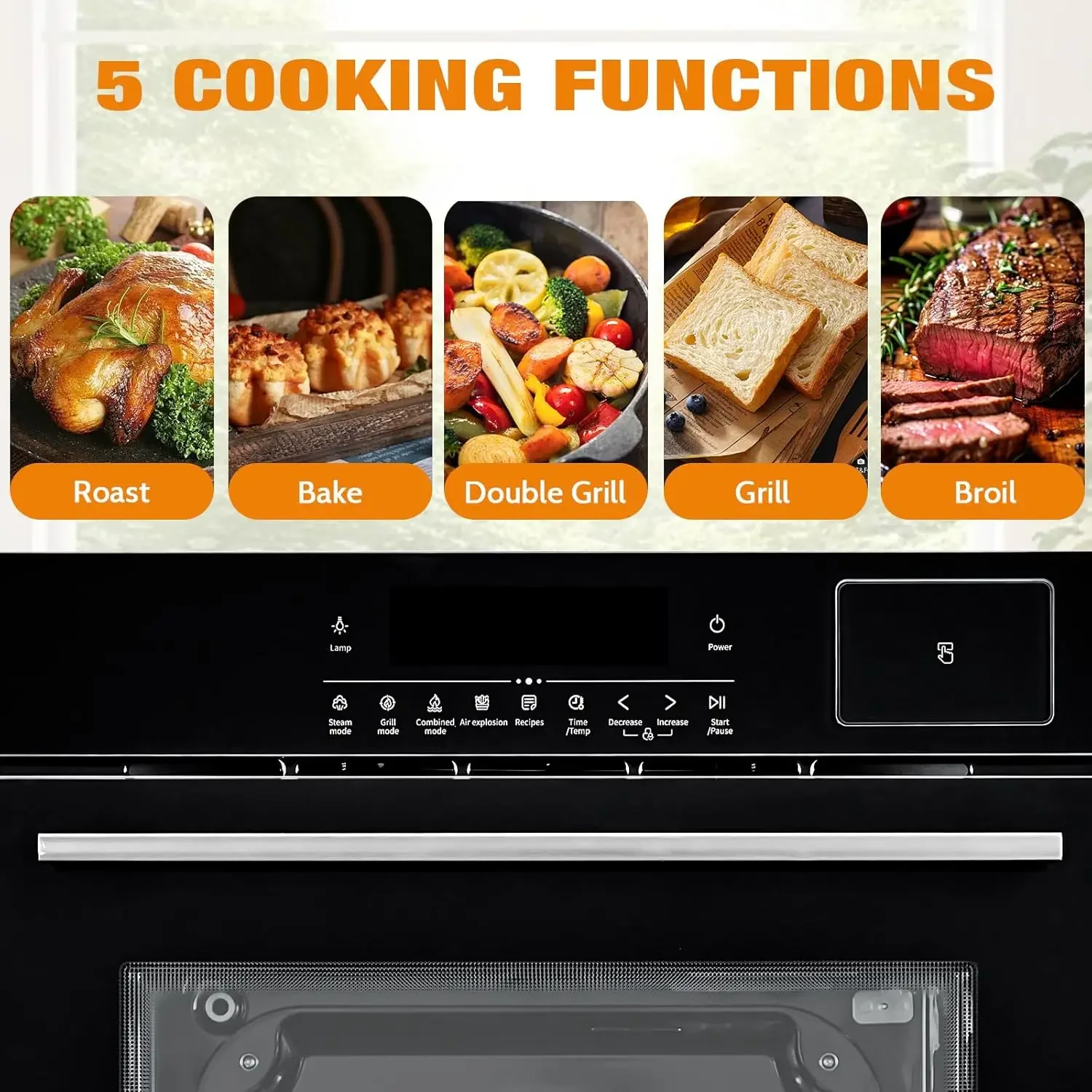 Horno de pared individual, horno de pared incorporado de 3000 W/240 V con capacidad de 2,5 pies cúbicos, 8 funciones de cocción y 108 recetas automáticas, envolvente 3D