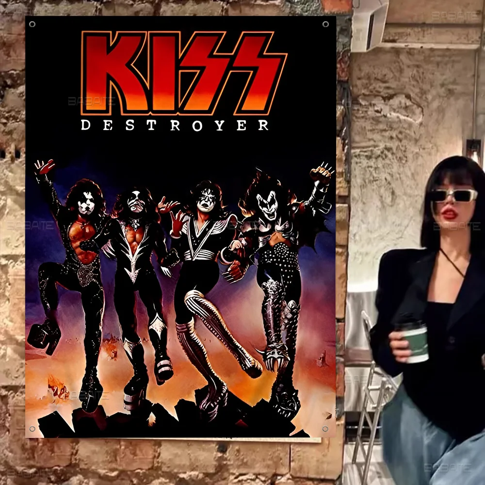 Vintage Heavy Metal Kiss Band Cartoon Flag Art Science Fiction Room Home Decor Wall Hanging Home Decor Banner